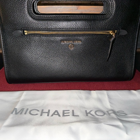 Michael Kors Handbags - Michael Kors Black Leather Top-Handle Satchel with Gold Accents